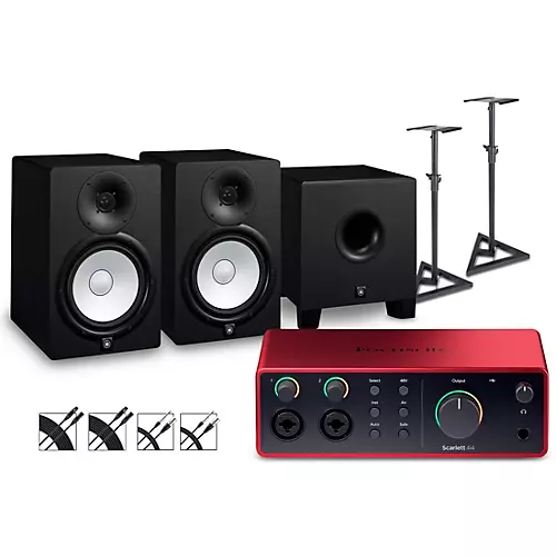 Focusrite Scarlett 4i4 Gen 4 With Yamaha HS Studio Monitor Pair & HS8S Subwoofer Bundle (Stands & Cables Included) HS8 SG