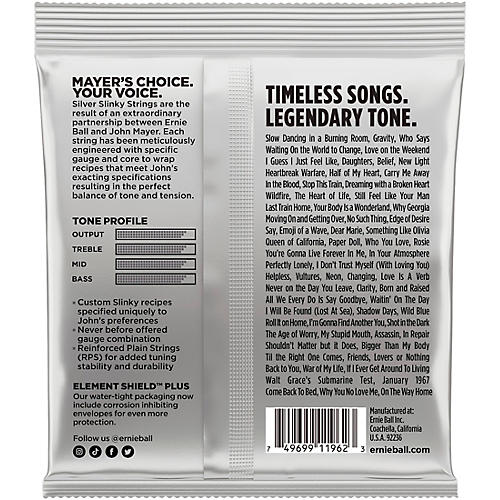 Ernie Ball John Mayer Silver Slinky Nickel Wound Electric Guitar Strings 10.5 - 47