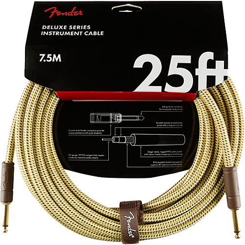 Fender Deluxe Series Straight to Straight Instrument Cable 25 ft. Black Tweed