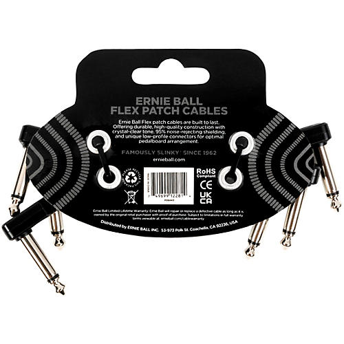 Ernie Ball Flex Patch Cable - 3 Pack 3 in. Blue