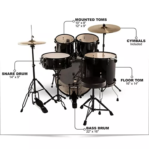 Open-Box Sound Percussion Labs Unity 5-Piece Drum Set with Hardware, Cymbals and Throne Condition 1 - Mint Black