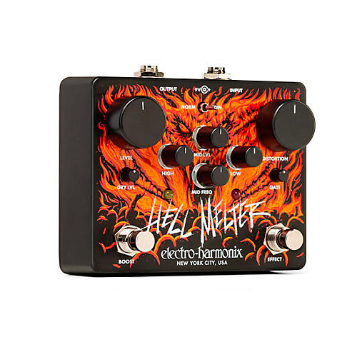 Electro-Harmonix Hell Melter Distortion Effects Pedal Black and Orange