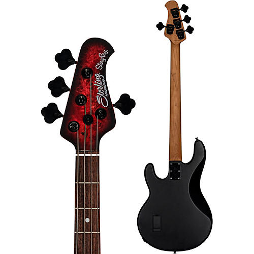 Sterling by Music Man StingRay RAY34 Poplar Burl Top Bass Dark Scarlet Burst Satin