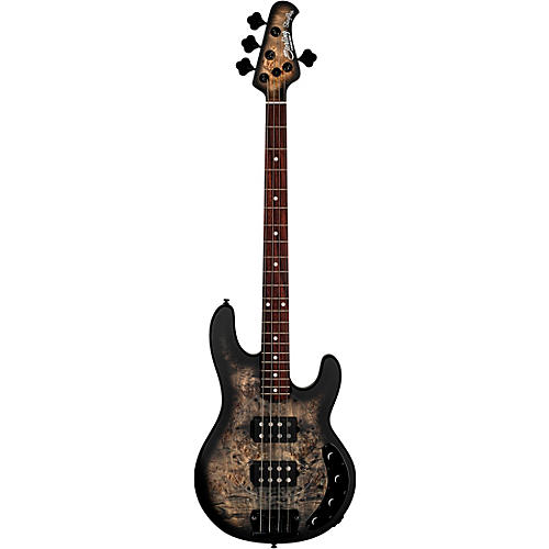 Sterling by Music Man Stingray Ray34HH Burl Top Electric Bass Trans Black Satin