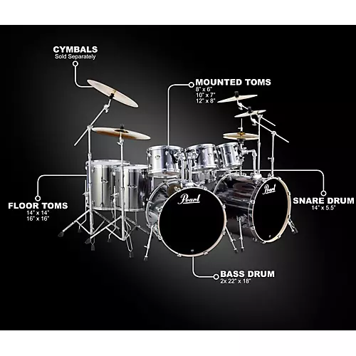 Pearl Export Double Bass 8-Piece Drum Set Jet Black