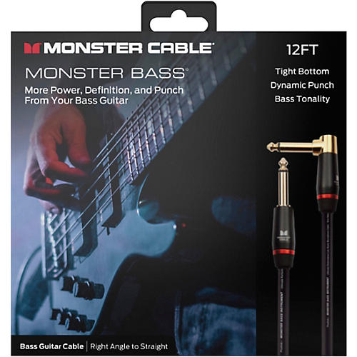 Monster Cable Prolink Monster Bass Pro Audio Instrument Cable, Right Angle to Straight 12 ft. Black