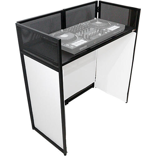ProX XF-VISTABLMK2 Vista DJ Booth Facade Table Station With White and Black Scrim Kit and Padded Travel Bag