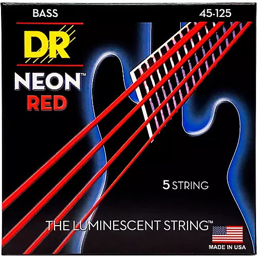 DR Strings Hi-Def NEON Red Coated Medium 5-String (45-125) Bass Guitar Strings