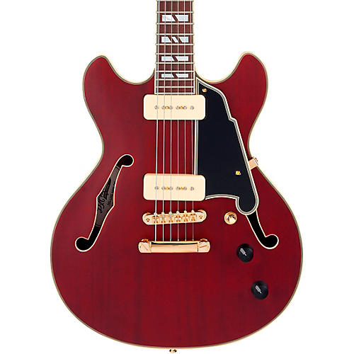 D'Angelico Deluxe Mini DC Semi-Hollow Electric Guitar Satin Trans Wine