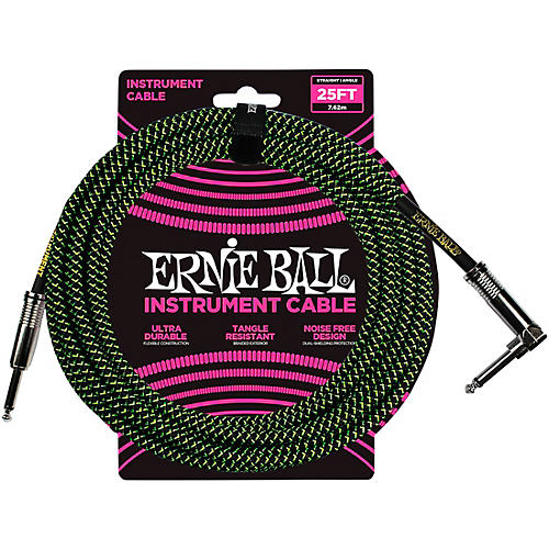 Ernie Ball 25 FT Straight to Angle Instrument Cable Black/Black