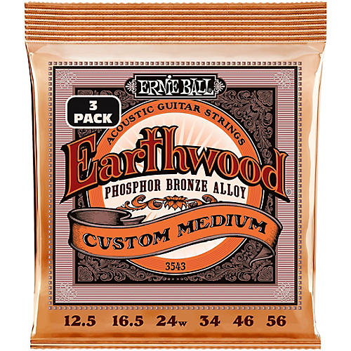 Ernie Ball Earthwood Custom Medium Phosphor Bronze Acoustic Guitar Strings 3 Pack 12.5 - 56