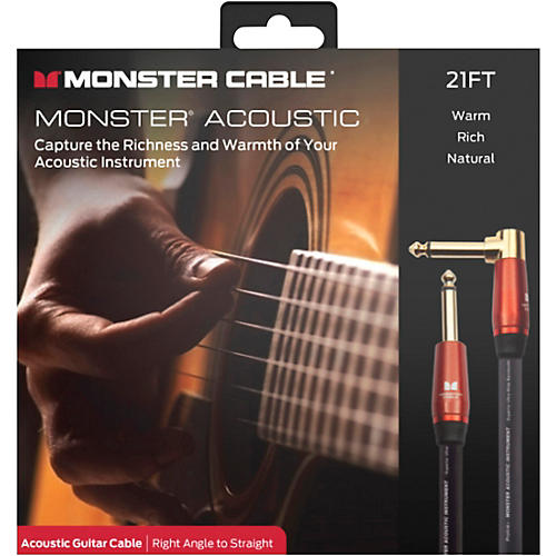 Monster Cable Prolink Acoustic Pro Audio Instrument Cable, Right Angle to Straight 21 ft. Black
