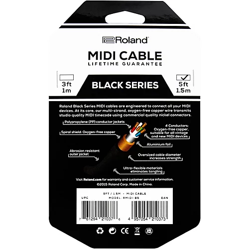 Roland Black Series MIDI Cable 15 ft. Black