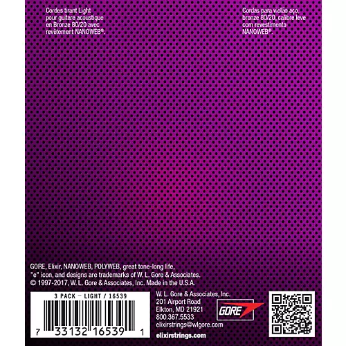 Elixir BONUS PACK! NANOWEB Coating 80/20 Bronze Light Acoustic Guitar Strings 3-Pack