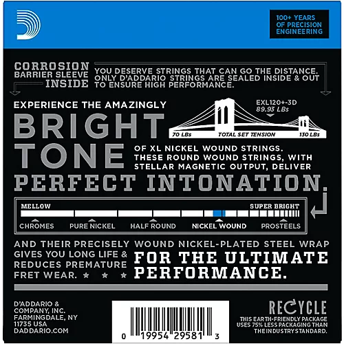 D'Addario EXL120+-3D Nickel Wound Super Light Plus Electric Guitar Strings 3-Pack 9.5 - 44
