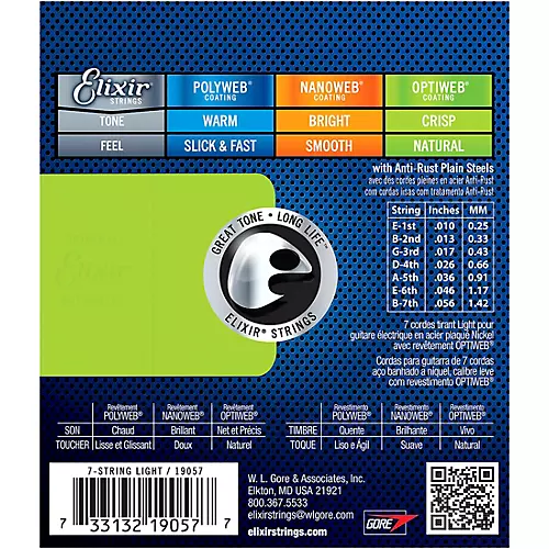 Elixir 7-String Electric Guitar Strings With OPTIWEB Coating Light (.010-.056)