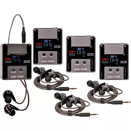 Galaxy Audio ASD-700-4 Digital 15 Channel UHF Plug & Play Wireless In-Ear Monitor Band Pack System with EB5 Earbuds Frequency CODE B5 550-569 MHz