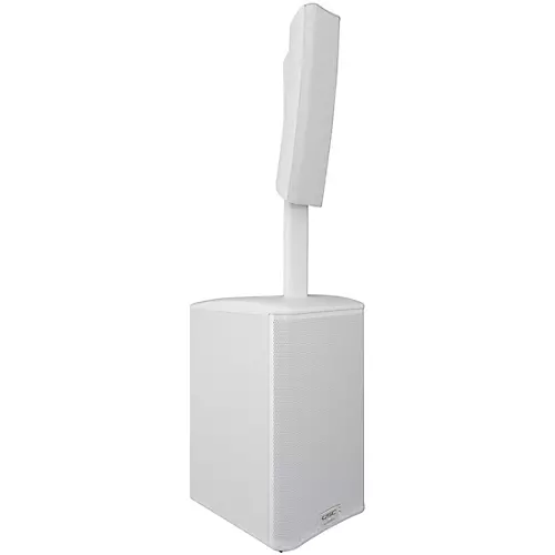 QSC KC12 Active 3-Way Column Speaker Pair With Denon Prime 4+ Standalone DJ Controller & Cables, White
