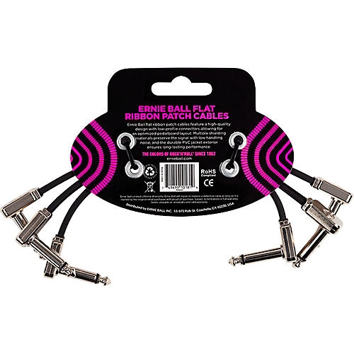 Ernie Ball Flat Ribbon 3-Pack Patch Cables 6 in. Red
