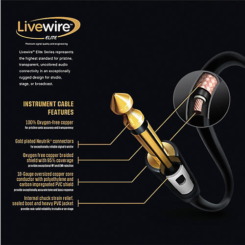 Livewire Elite Angled/Straight Instrument Cable 25 ft. Black