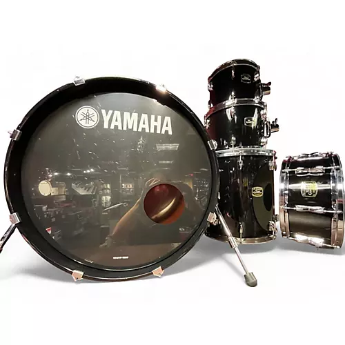 Used 1980s Yamaha 5 Piece touring custom Black Drum Kit Black