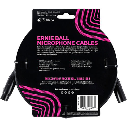 Ernie Ball XLR Microphone Cable 20 ft. Black
