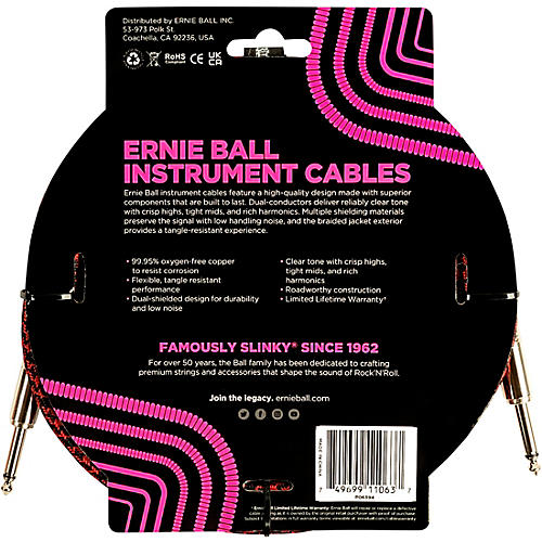 Ernie Ball Braided Straight to Straight Instrument Cable 25 ft. Red/Black