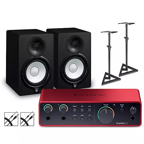 Focusrite Scarlett 2i2 Gen 4 with Yamaha HS Studio Monitor Pair Bundle (Stands & Cables Included) HS8