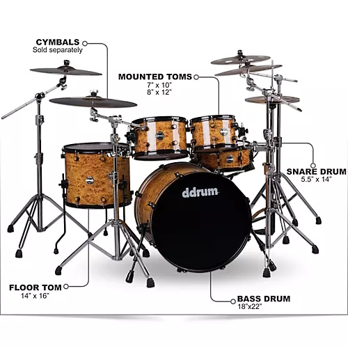 Open-Box ddrum Reflex Series 5-Piece Shell Pack Condition 1 - Mint Mappa Burl