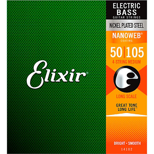 Elixir Nickel-Plated Steel 4-String Bass Strings with NANOWEB Coating, Long Scale, Medium (.050-.105)