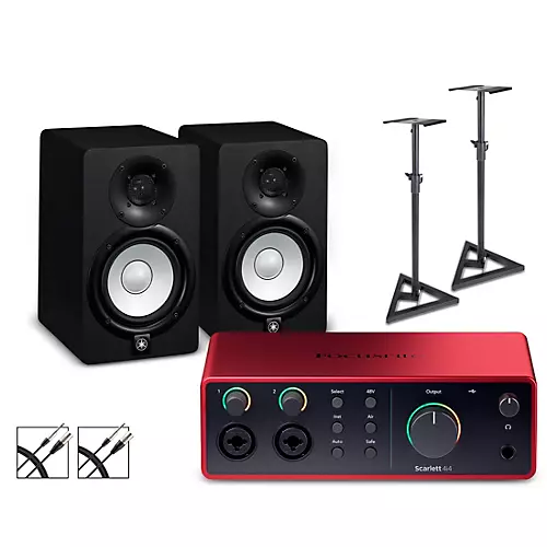 Focusrite Scarlett 4i4 Gen 4 with Yamaha HS Studio Monitor Pair Bundle (Stands & Cables Included) HS5 SG