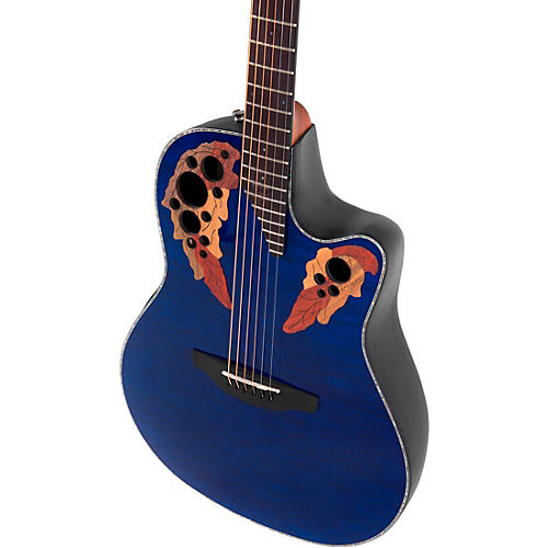 Ovation CE44P Celebrity Series Elite Plus Mid-Depth Acoustic-Electric Guitar Blue Transparent Quilt