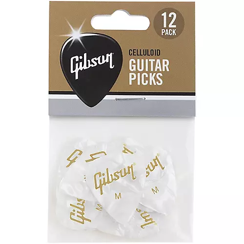 Gibson Pearloid White Picks, 12 Pack Medium