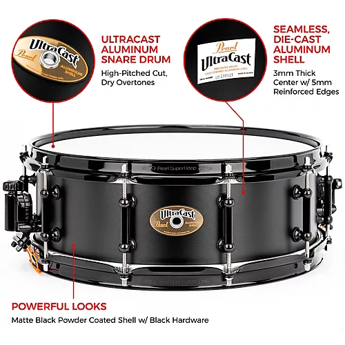 Pearl Ultracast 5/3/5mm Cast Aluminum Snare Drum 14 x 5 in. Black