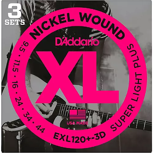 D'Addario EXL120+-3D Nickel Wound Super Light Plus Electric Guitar Strings 3-Pack 9.5 - 44