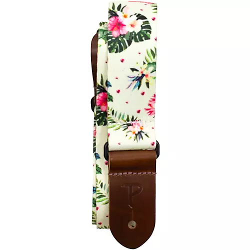 Perri's Floral Hibiscus Polyester Ukulele Strap White 1.5 in.