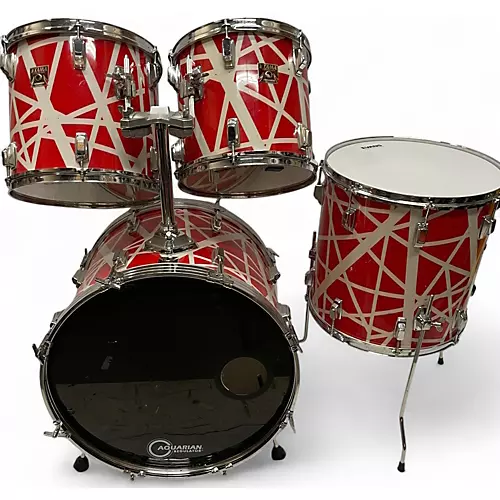 Used 1984 TAMA 4 piece SWINGSTAR VAN HALEN WRAP RED AND WHITE Drum Kit RED AND WHITE