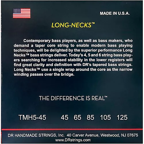 DR Strings Long Necks Taper Core Medium 5-String Bass Strings
