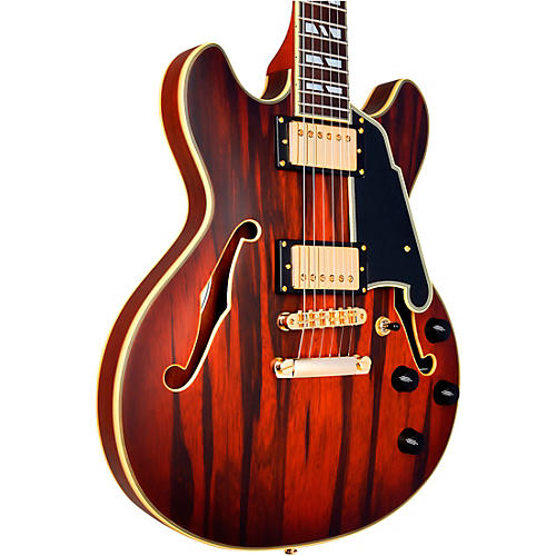 D'Angelico Deluxe Mini DC Semi-Hollow Electric Guitar Satin Trans Wine