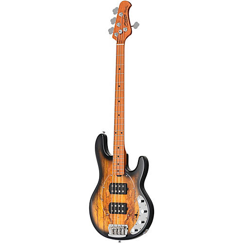Sterling by Music Man StingRay Ray34HH Spalted Maple Top Maple Fingerboard Electric Bass Guitar Natural Burst Satin