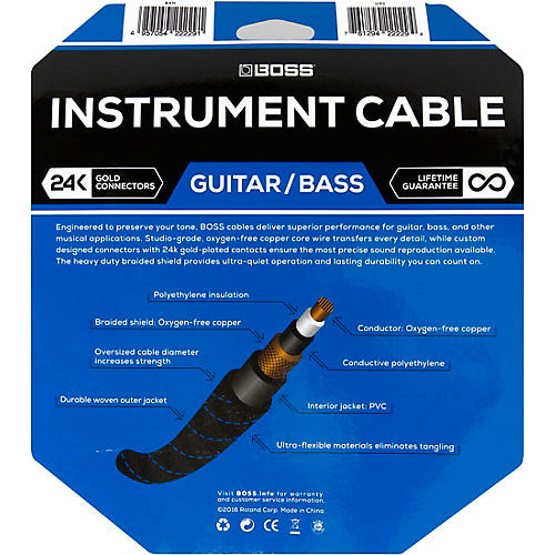 BOSS BIC-25A Instrument Cable, Angled/Straight 1/4