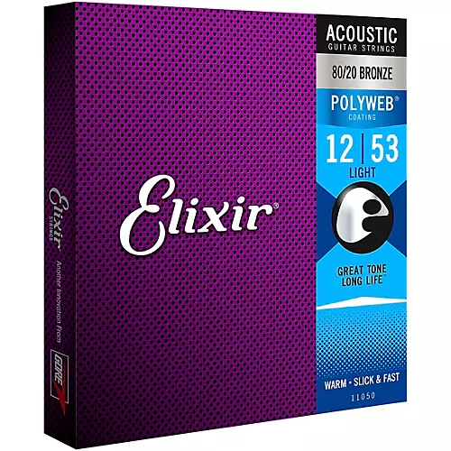 Elixir 80/20 Bronze Acoustic Guitar Strings with POLYWEB Coating, Light (.012-.053) 2-Pack