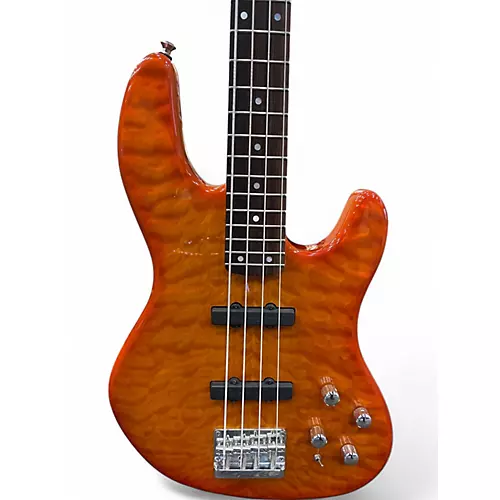 Used Fender jazz bass deluxe QM orange Electric Bass Guitar QM orange