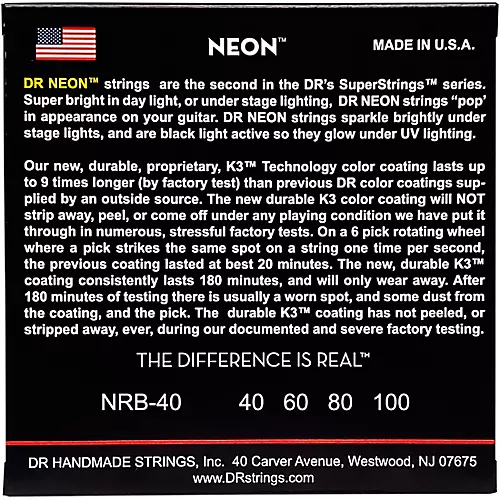 DR Strings Hi-Def NEON Red Coated Lite Bass Strings (40-100)