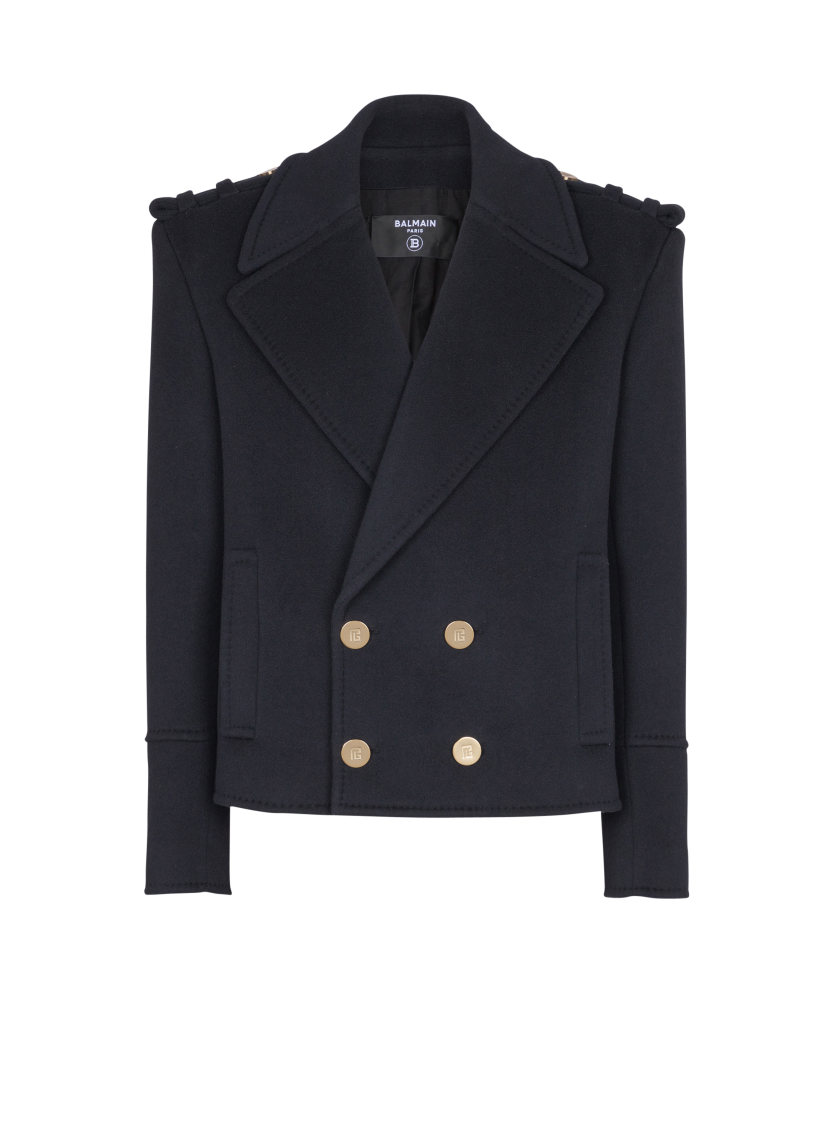 Cropped wool reefer jacket