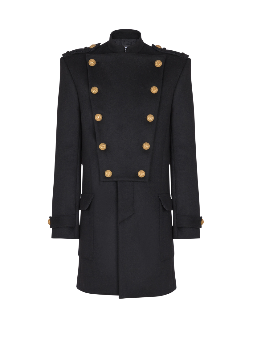 Wool and cashmere coat with detachable bib front