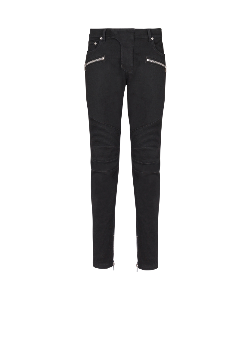 Slim-fit biker jeans in black denim