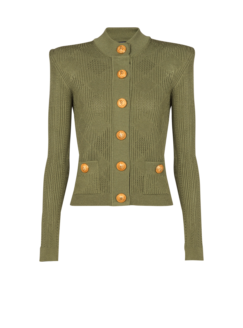 Gingham openwork knit cardigan