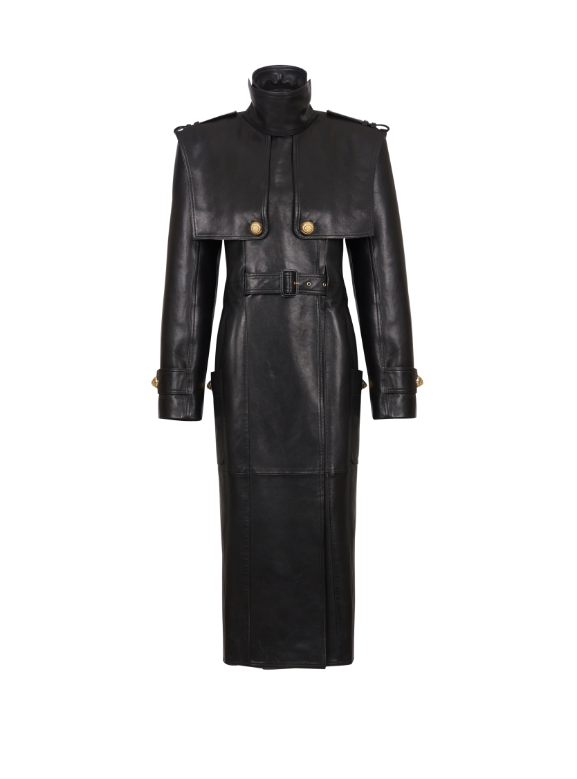 Belted trench coat in lambskin leather
