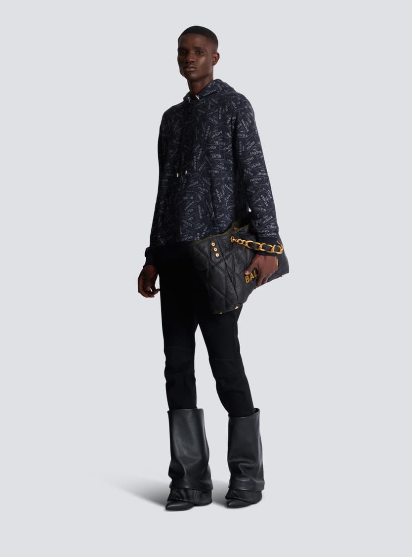 Hoodie with all-over Balmain label print